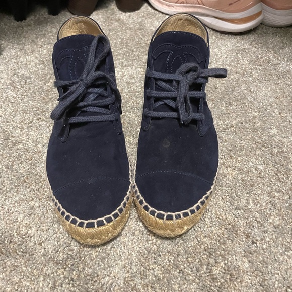 Navy Blue Channel Suede Booties - Picture 1 of 6